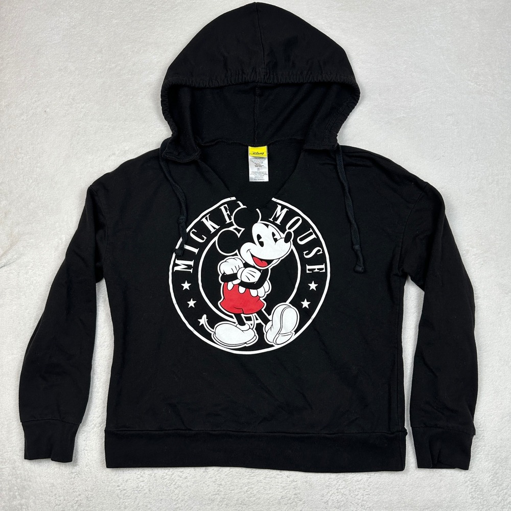Disney Mickey Mouse Graphic Hoodie Black Juniors Small 3/5 V-Neck GT38G109J